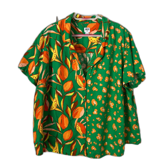 TABITHA BROWN x Target Green Floral Button Up Shirt Top  Women's Plus Size 2X - Picture 1 of 7